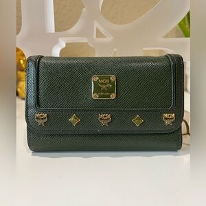 MCM ARMY GREEN COLORED TRIFOLD WALLET